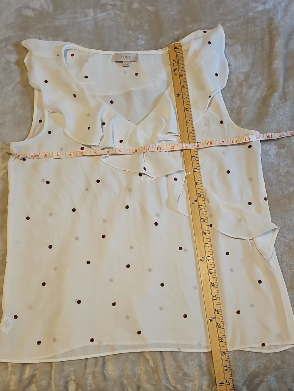 LOFT White with Tiny Red Flowers Ruffle Sleeveless Blouse